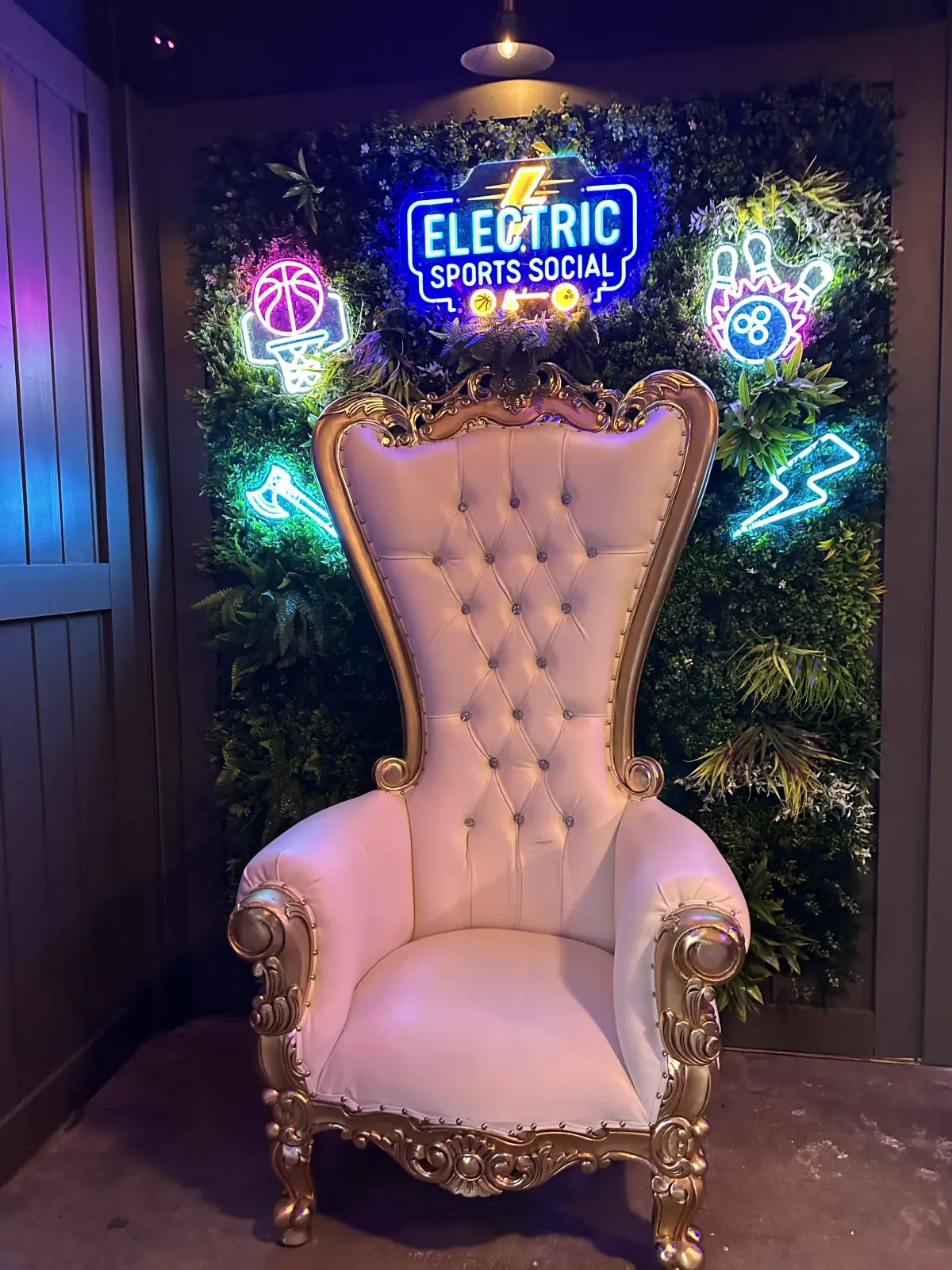 A photo-worthy lounge spot at Electric Sports Social